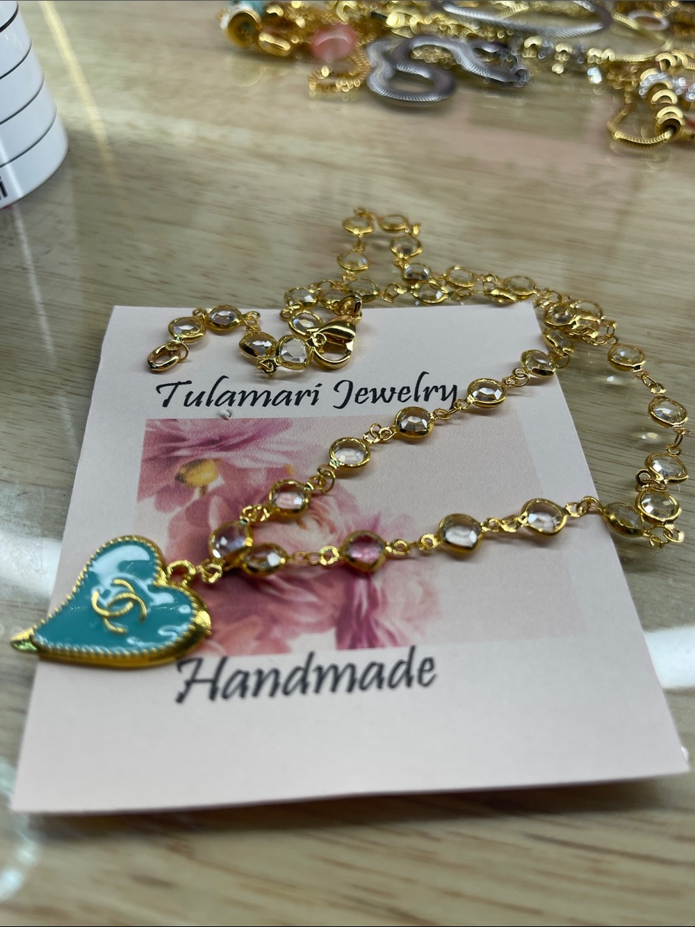 14K Gold Stainless Steel Necklace with Turquoise Heart Pendant - Picture 4 of 4